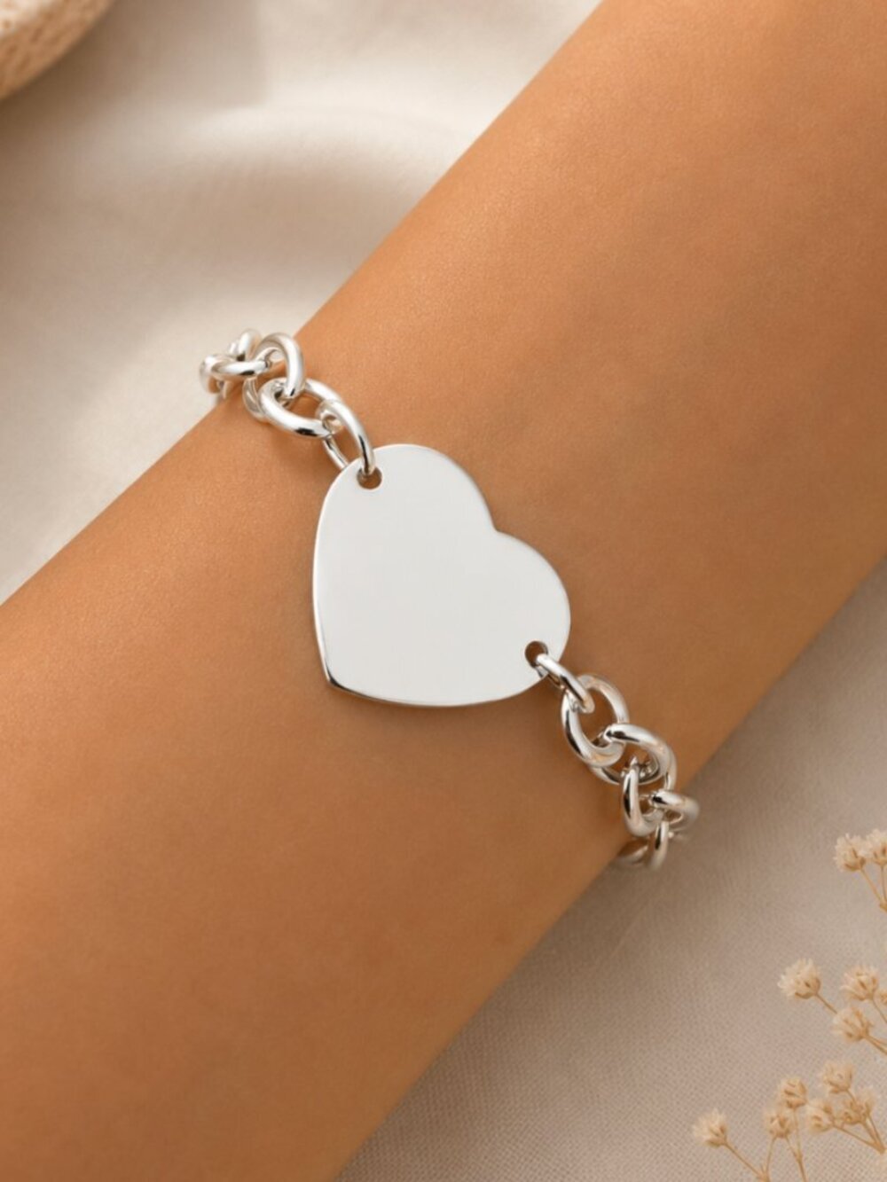 925 Sterling Silver Chunky Heart & Arrow Toggle Bracelet Chain Link Bracelet